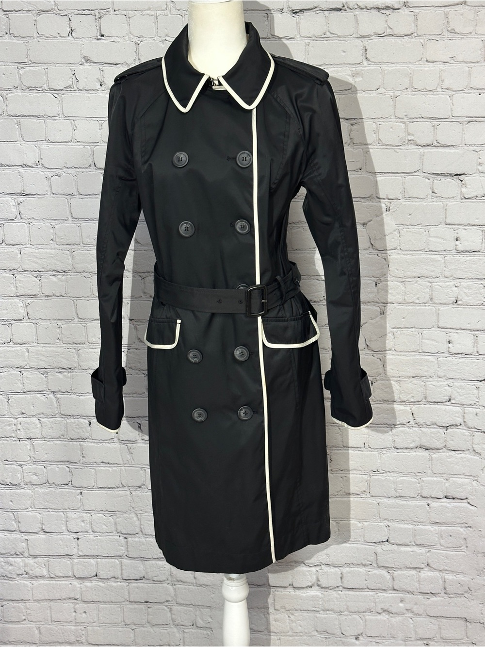 Worthington Black Trench Coat with White/Cream
Trim